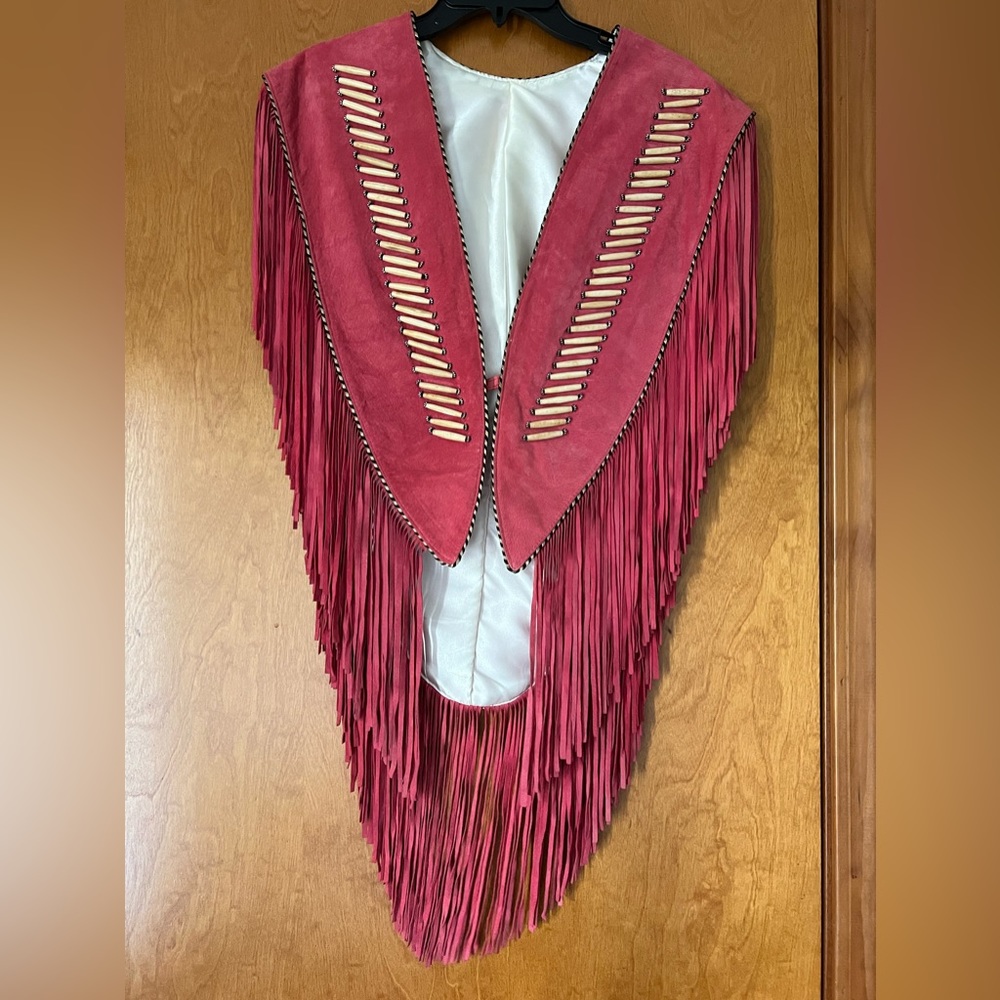 Pink Suede Fringed Poncho
